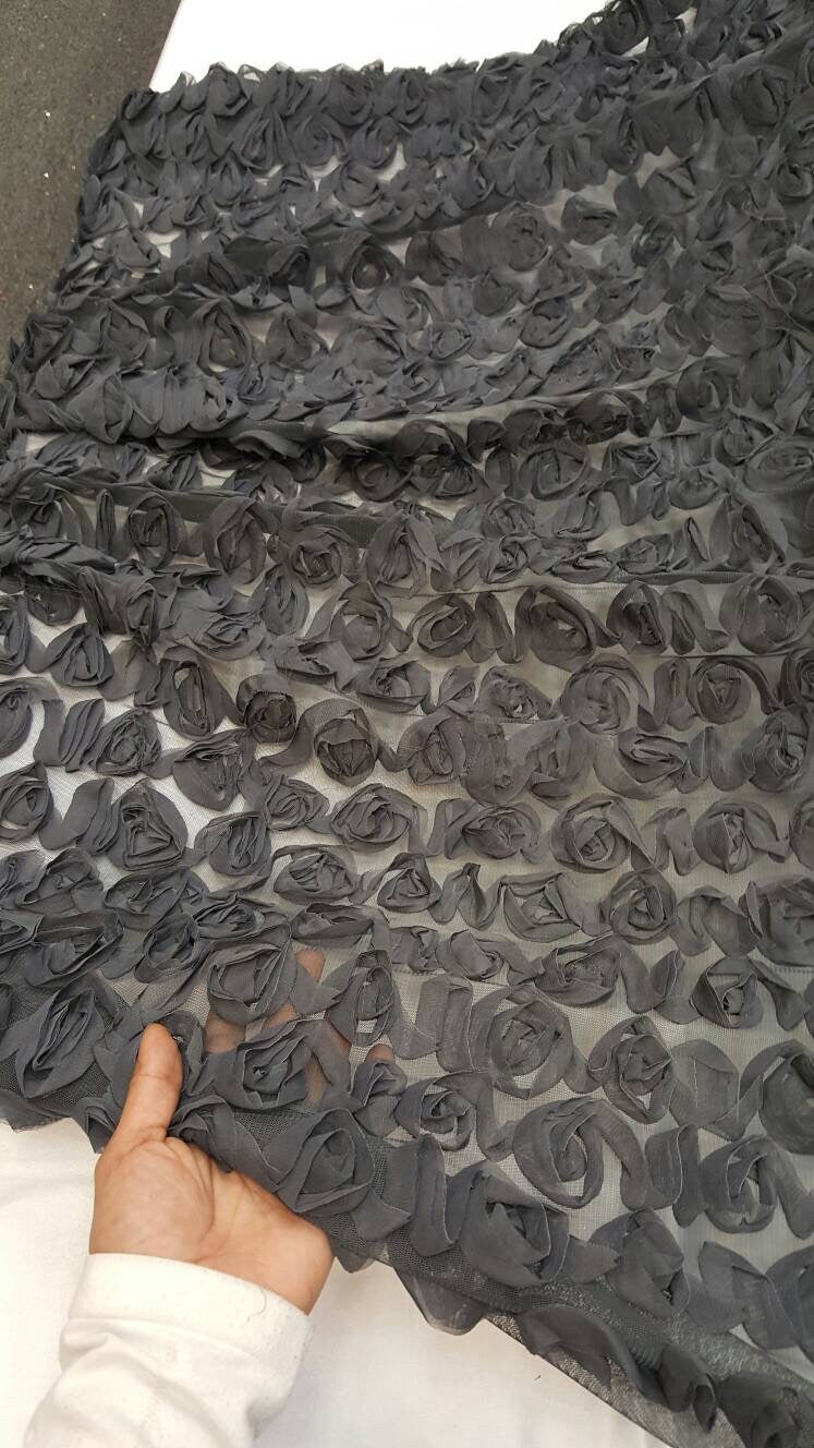 Floral Lace Chiffon Mesh Grey Fabric