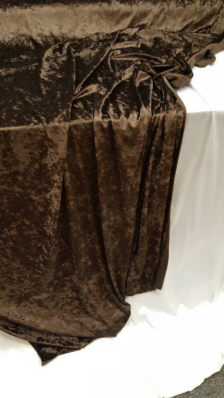 Brown Crushed Stretch Velvet Fabric