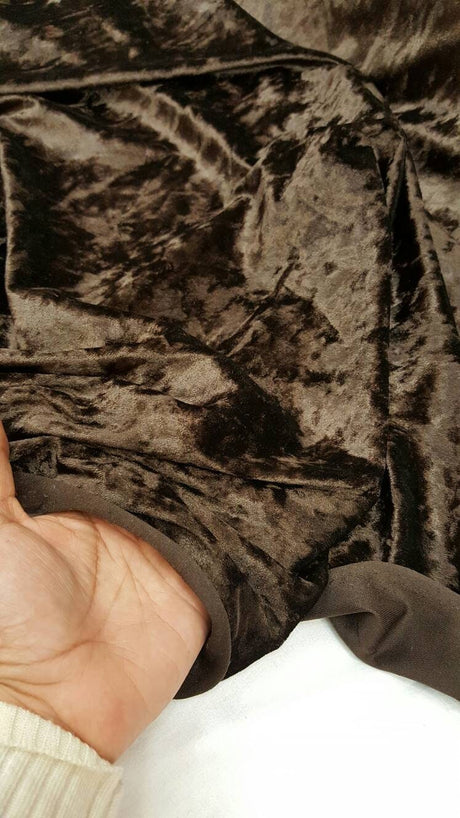 Brown Crushed Stretch Velvet Fabric
