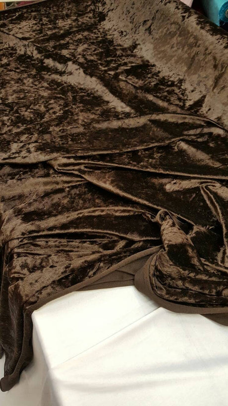 Brown Crushed Stretch Velvet Fabric
