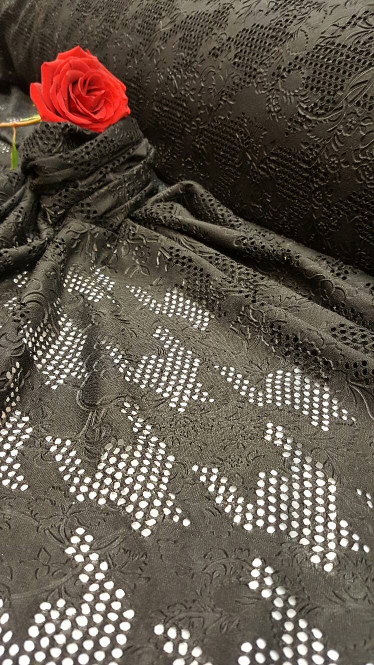 Stretch Floral Fish Net Spandex Fabric Black