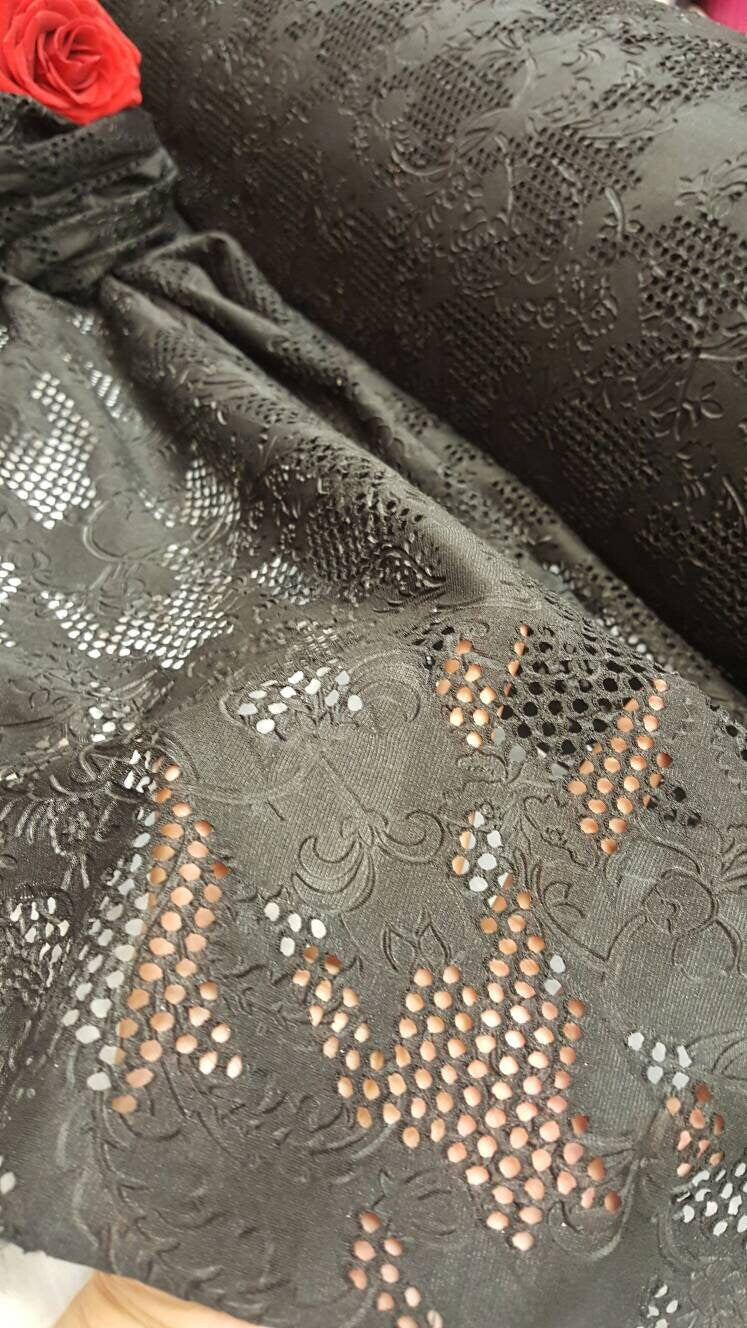 Stretch Floral Fish Net Spandex Fabric Black
