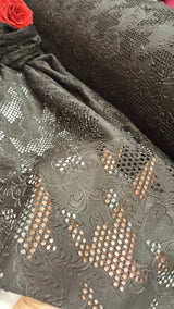 Stretch Floral Fish Net Spandex Fabric Black