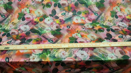 Floral Spandex Stretch Fabric Orange Pink Green