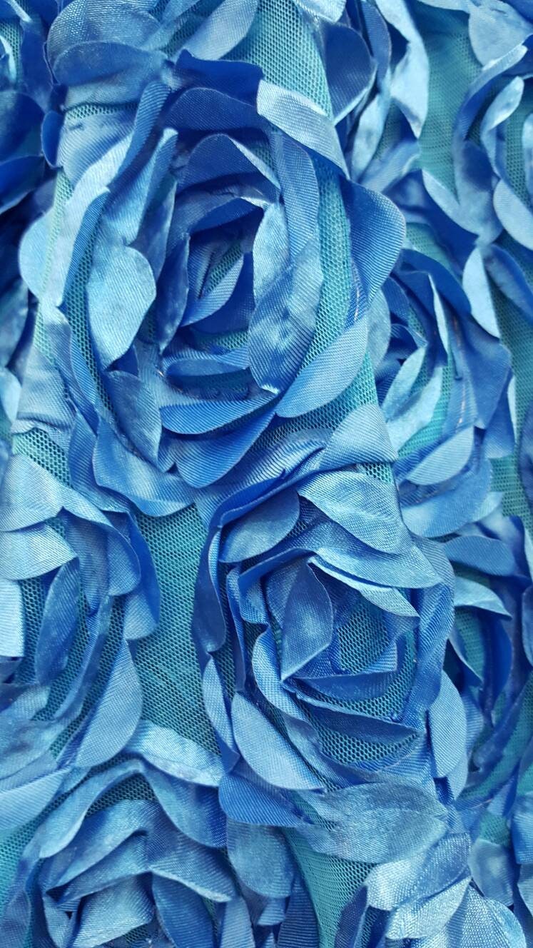 3D Lace Floral Satin on Mesh Turquoise