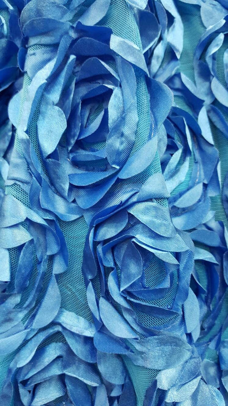 3D Lace Floral Satin on Mesh Turquoise
