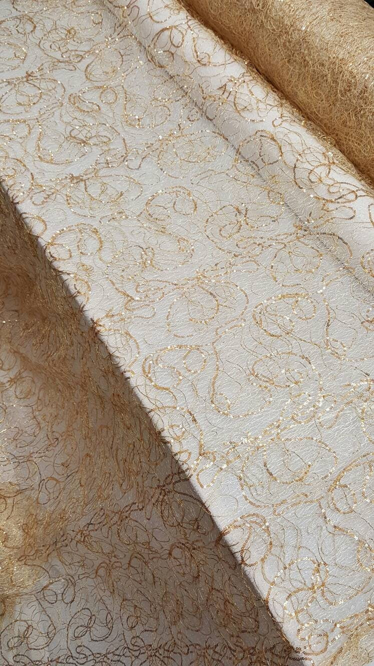 Embroidered Sequin Lace Gold Spider Web
