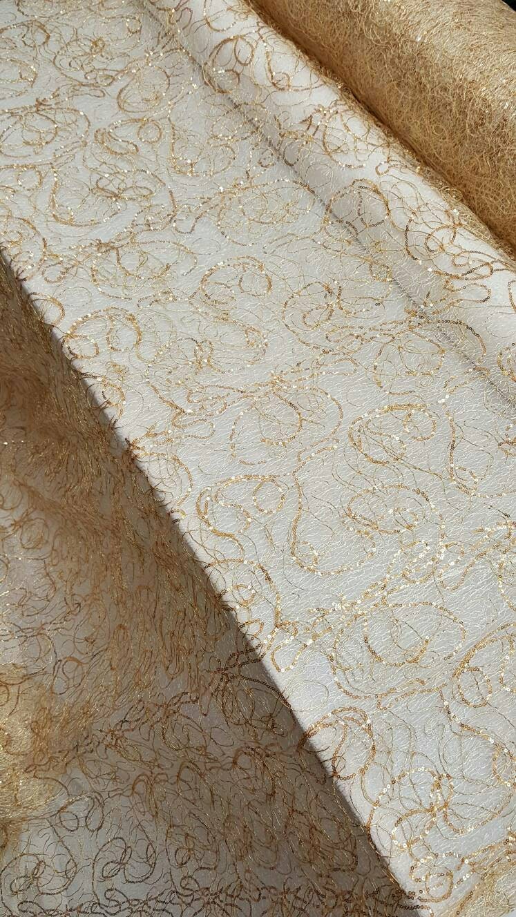 Embroidered Sequin Lace Gold Spider Web