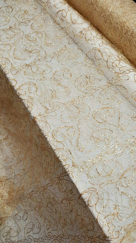 Embroidered Sequin Lace Gold Spider Web