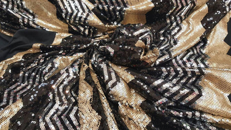 Sequin Chevron Fabric Gold Silver Black