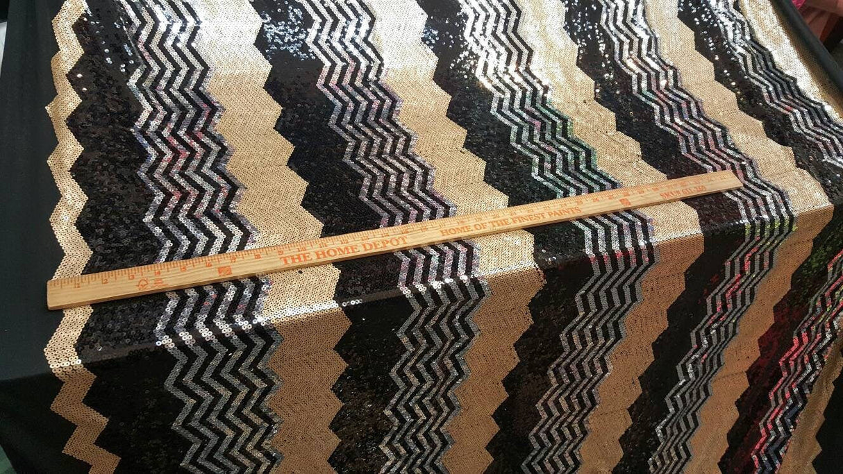 Sequin Chevron Fabric Gold Silver Black