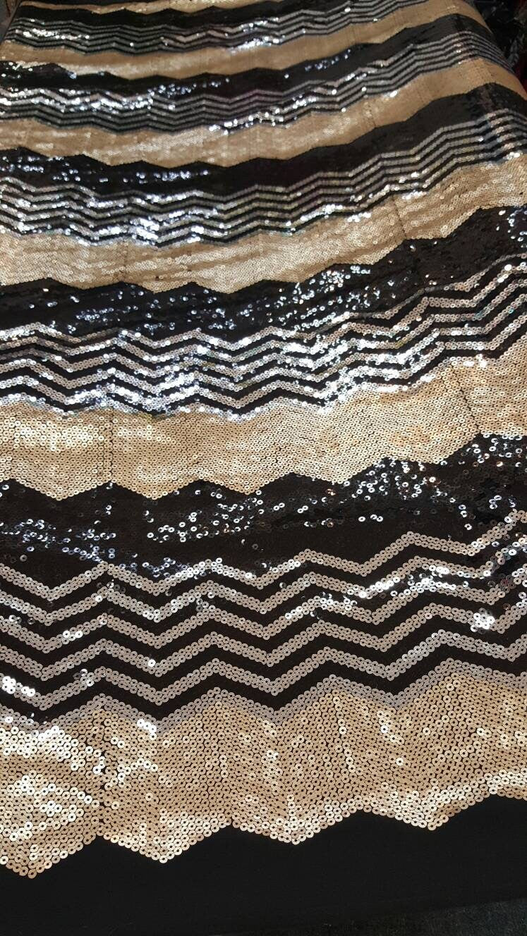Sequin Chevron Fabric Gold Silver Black