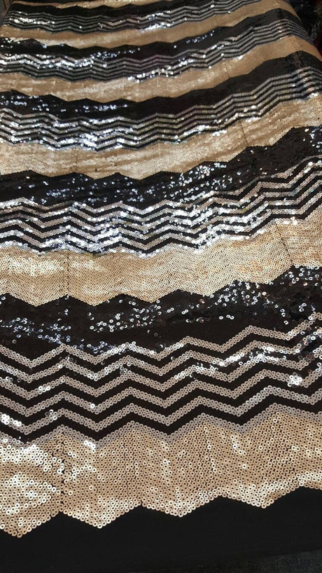Sequin Chevron Fabric Gold Silver Black