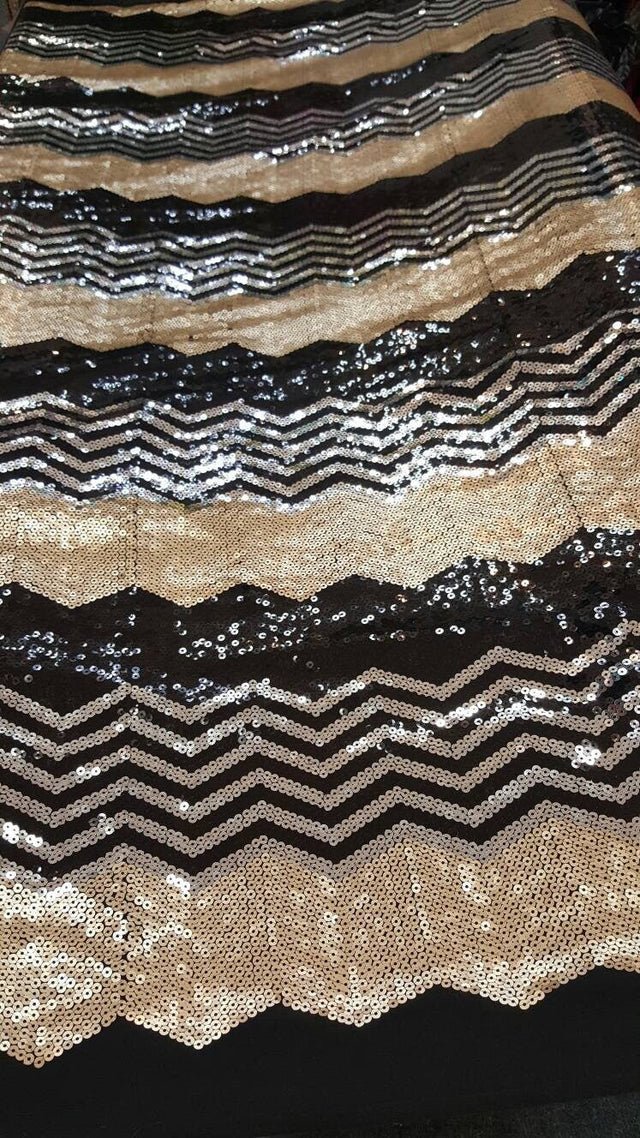 Sequin Chevron Fabric Gold Silver Black