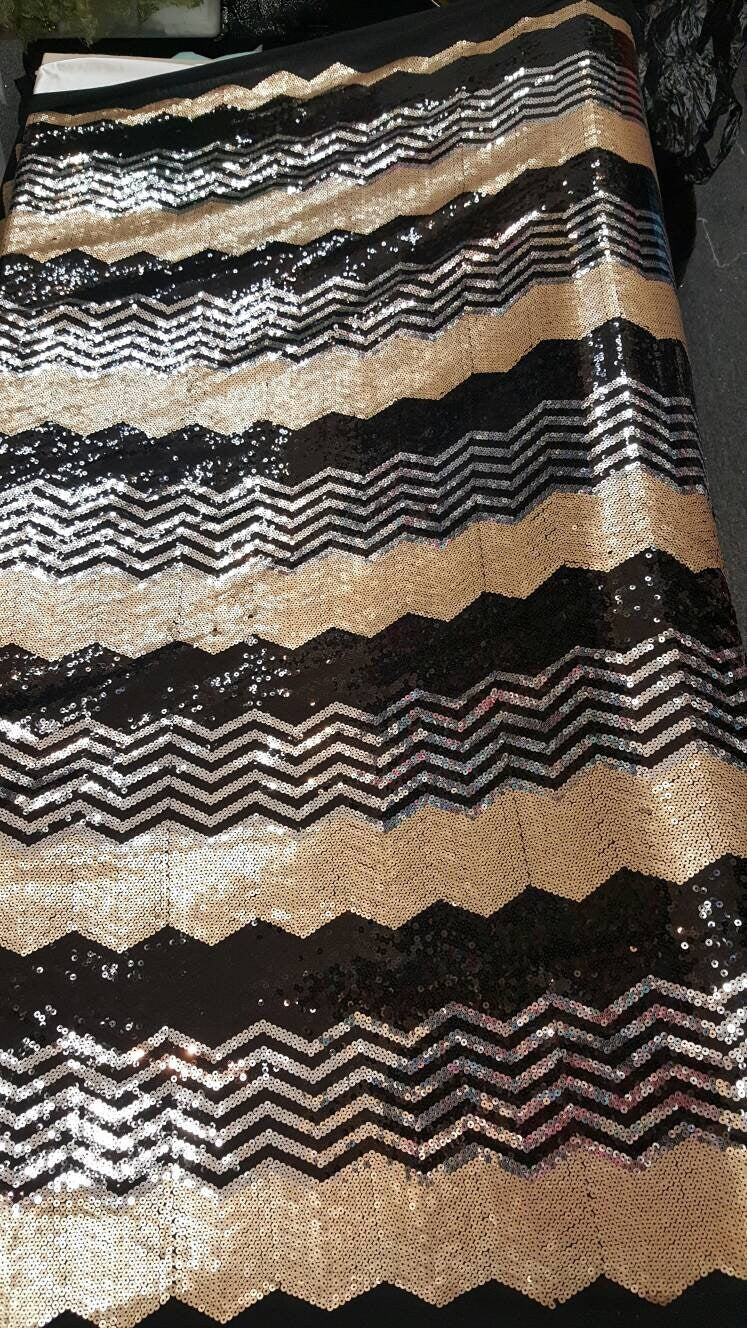 Sequin Chevron Fabric Gold Silver Black