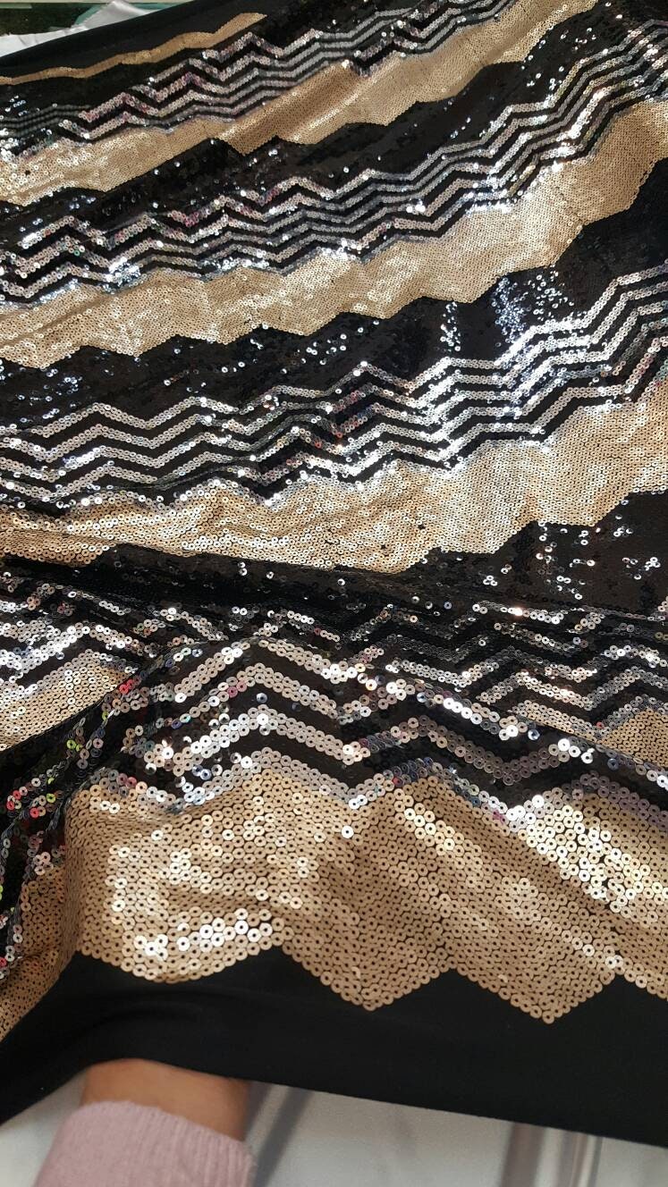 Sequin Chevron Fabric Gold Silver Black