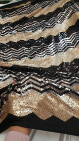 Sequin Chevron Fabric Gold Silver Black