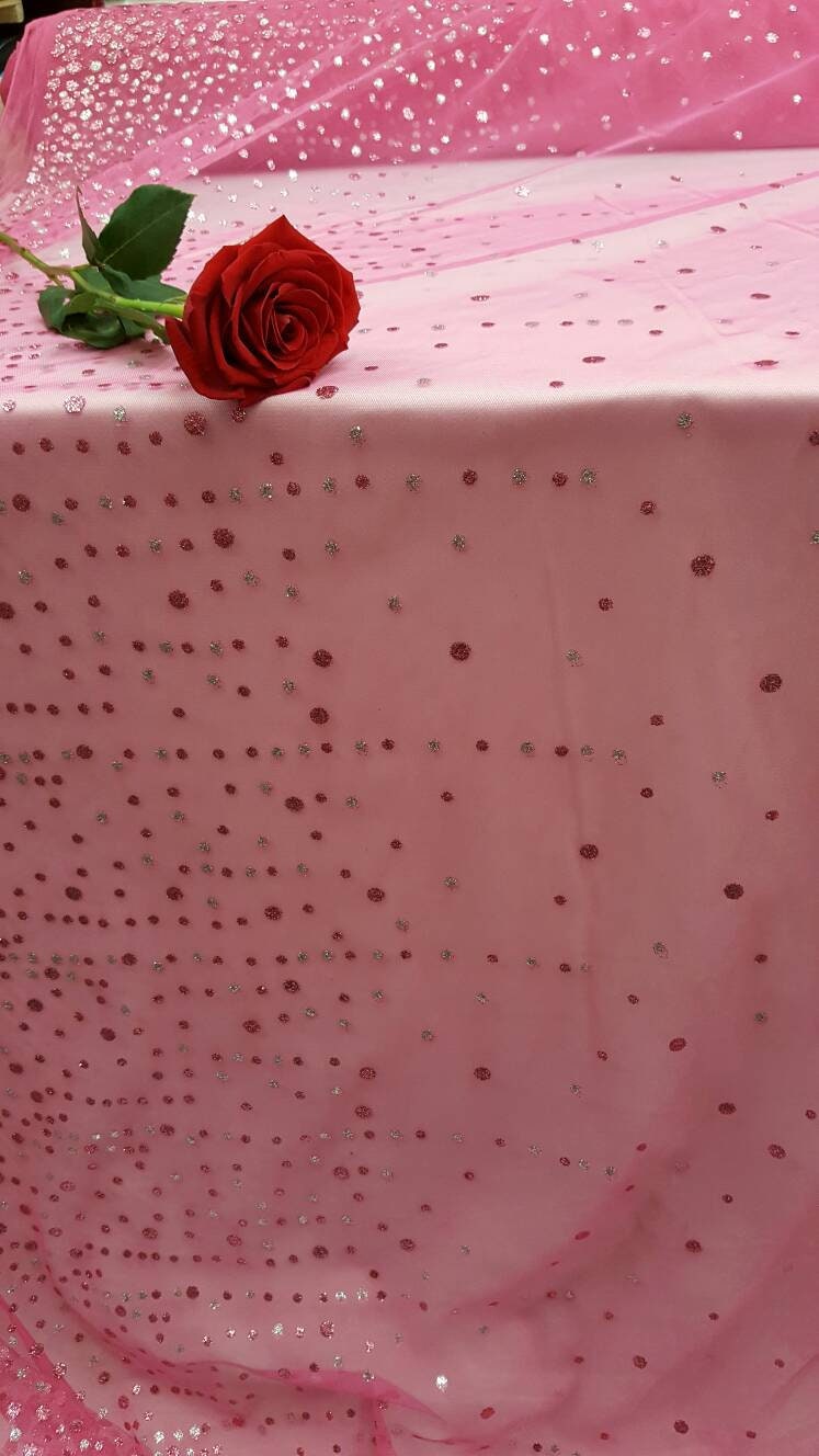 Hot Pink Stretch Mesh Glitter Fabric