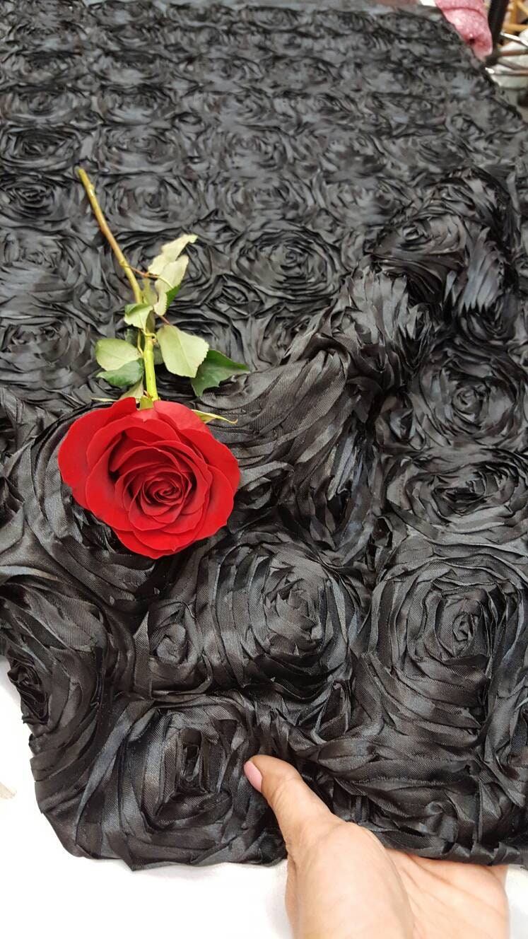 Rosette Satin Fabric Black
