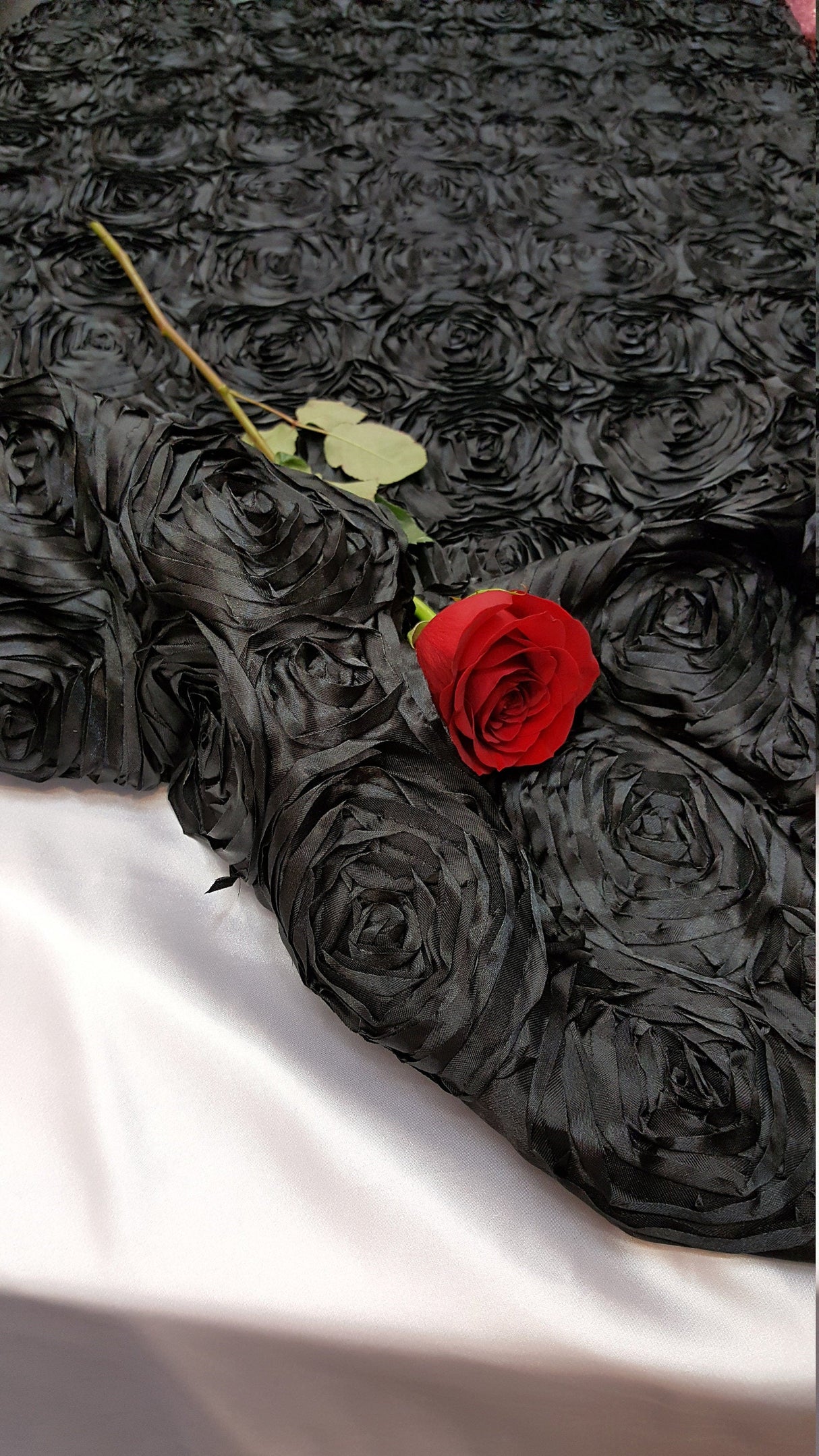 Rosette Satin Fabric Black
