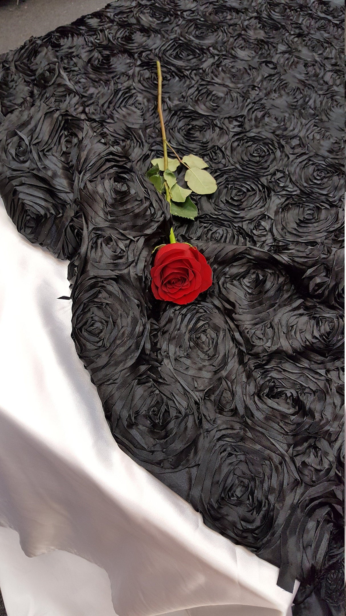 Rosette Satin Fabric Black