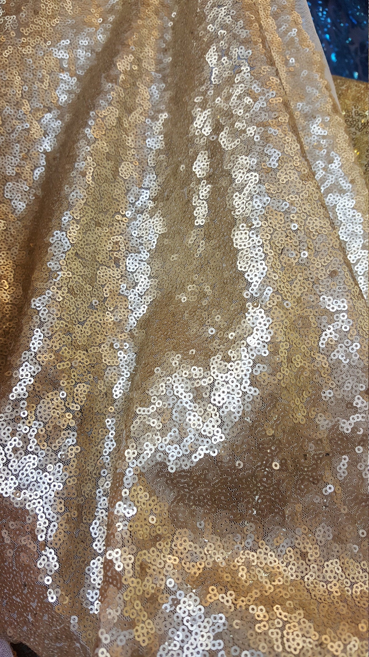 Gold Sequin Mesh Stretch Fabric