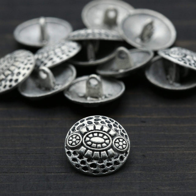 Metal Shank Button Silver Chewed Effect 32L