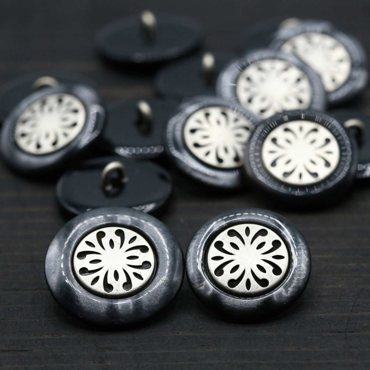 Shank Button Gunmetal Silver Center