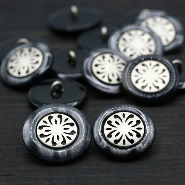 Shank Button Gunmetal Silver Center