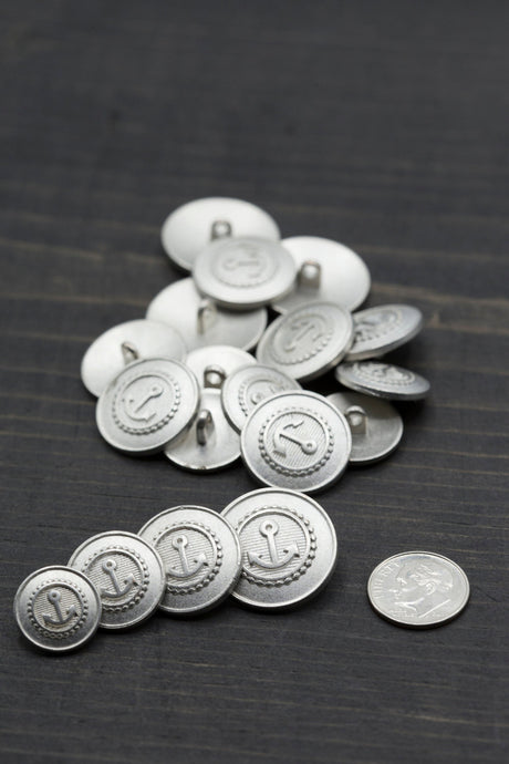 Anchor Shank Button Silver Emblem