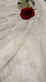 Embroidered Stretch Lace White Silver