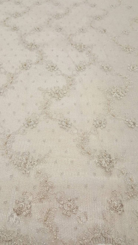Embroidered Stretch Lace White Silver