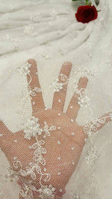 Embroidered Stretch Lace White Silver
