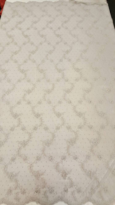 Embroidered Stretch Lace White Silver