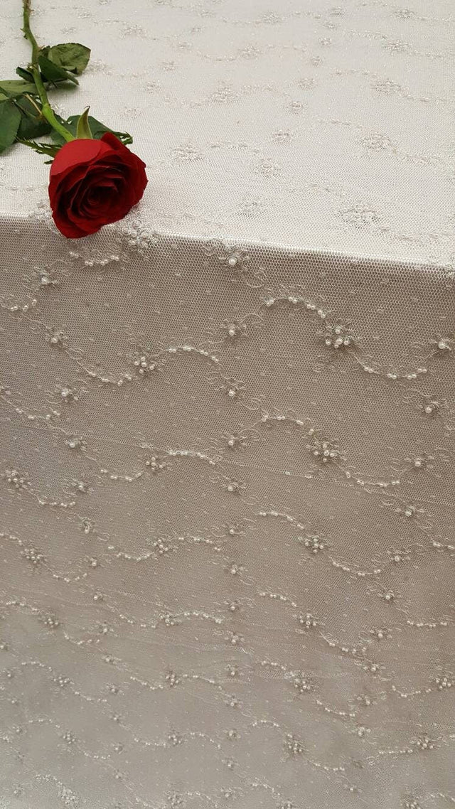 Embroidered Stretch Lace White Silver