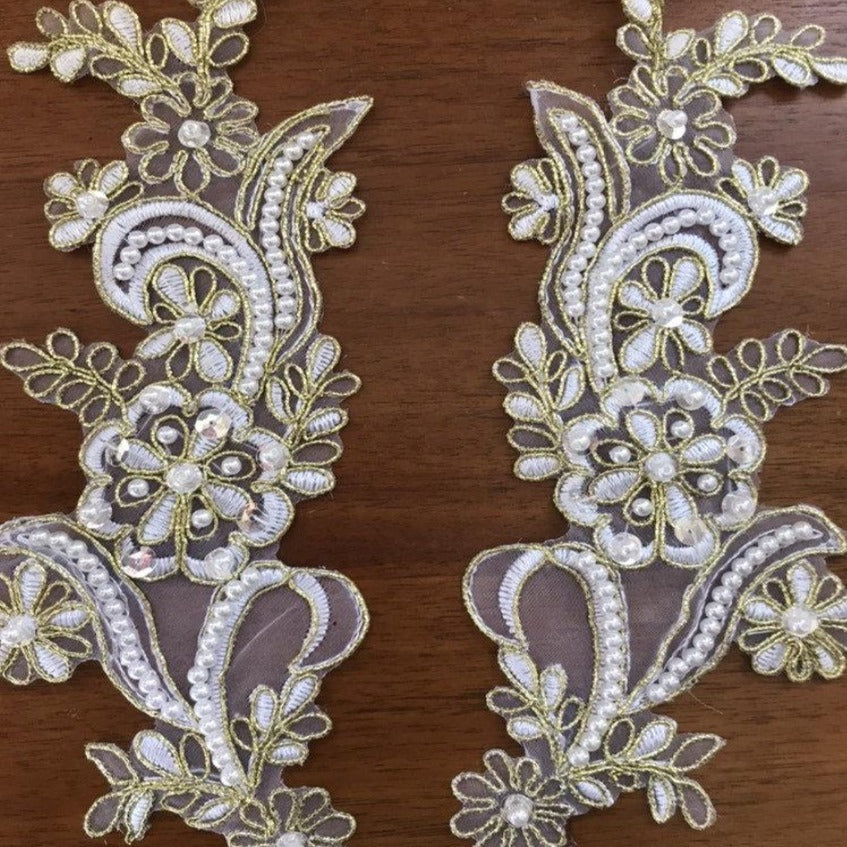 Bridal Applique White Gold Pearl Bead Pair