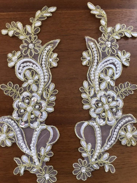 Bridal Applique White Gold Pearl Bead Pair