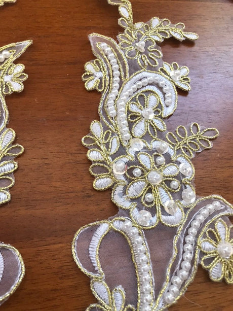 Bridal Applique White Gold Pearl Bead Pair