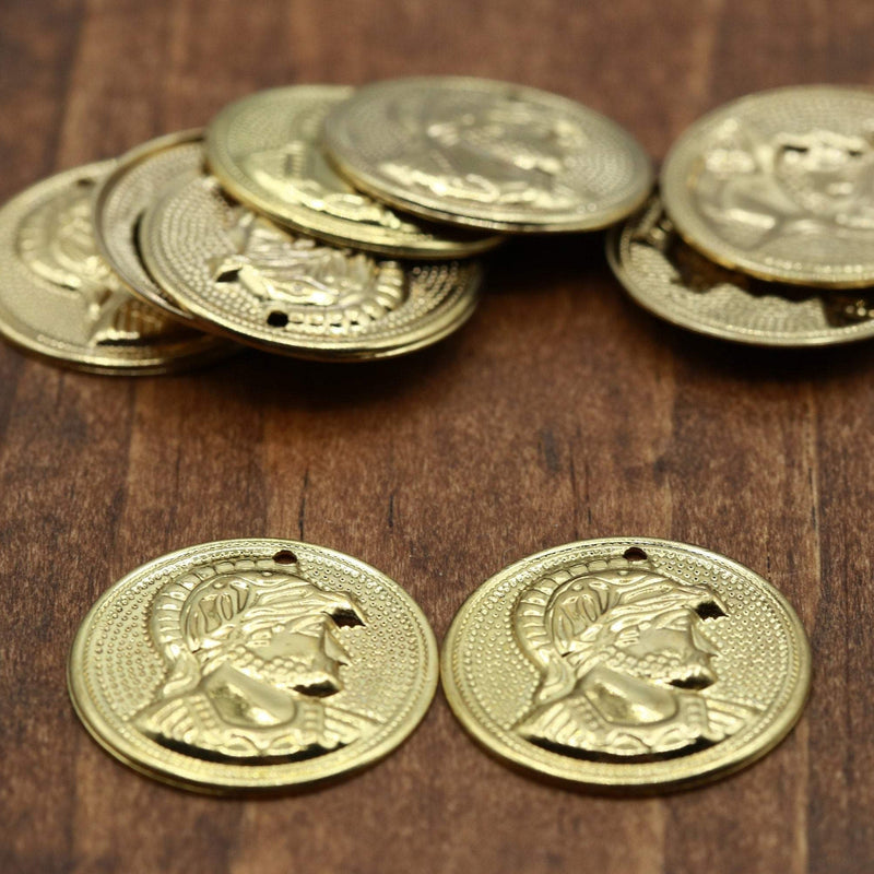 Coin Charm Gold Soldier Head 27mm