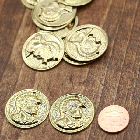 Coin Charm Gold Soldier Head 27mm