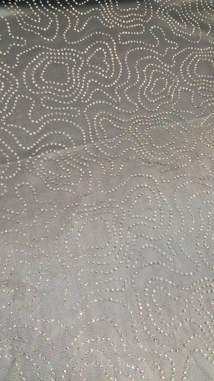 Rhinestone Mesh Lace Navy Blue Multicolor Iridescent