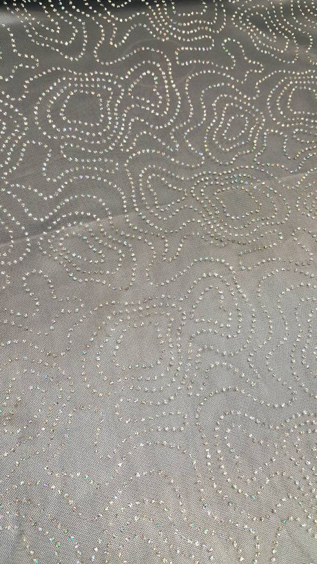 Rhinestone Mesh Lace Navy Blue Multicolor Iridescent