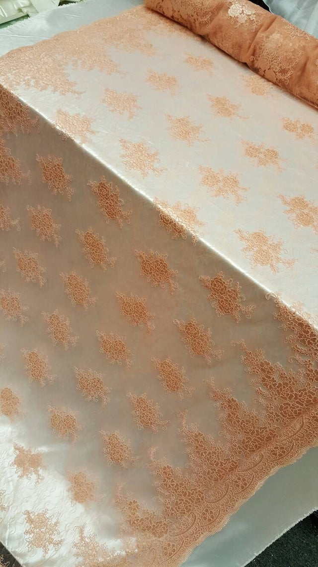 Embroidered Lace Fabric Salmon