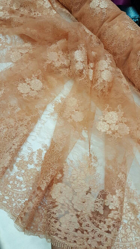 Embroidered Lace Fabric Salmon