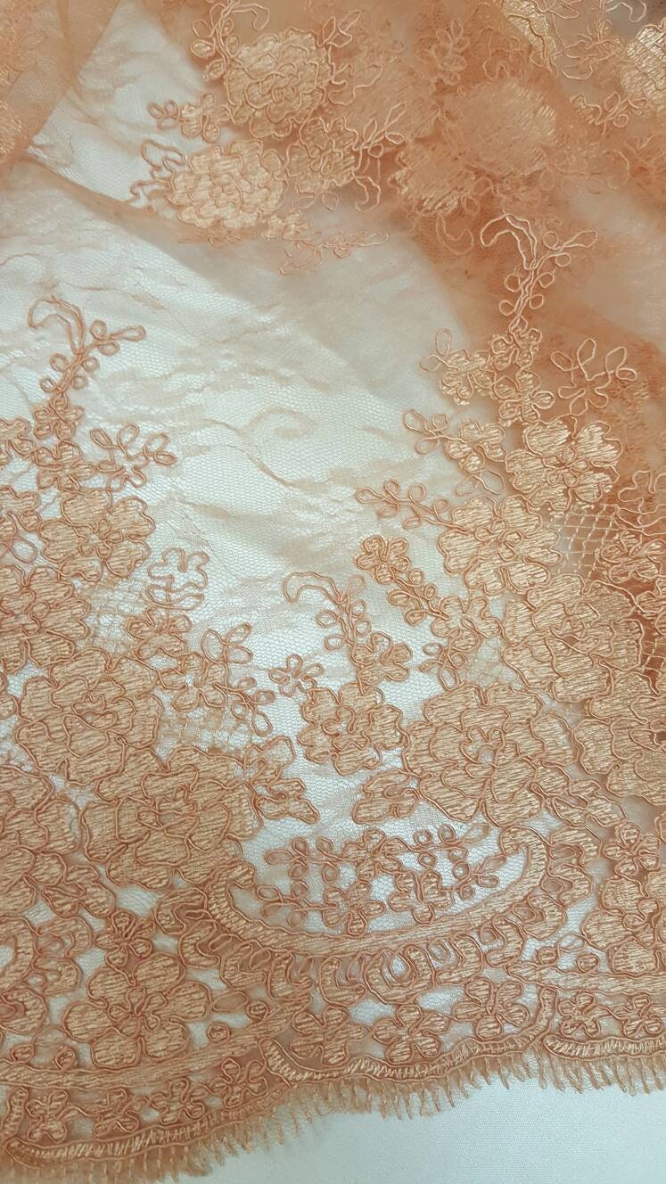 Embroidered Lace Fabric Salmon