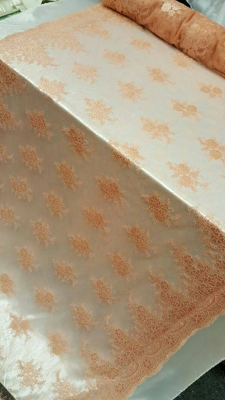 Embroidered Lace Fabric Salmon