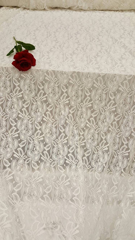Bridal Stretch Lace White Floral Embroidered Mesh