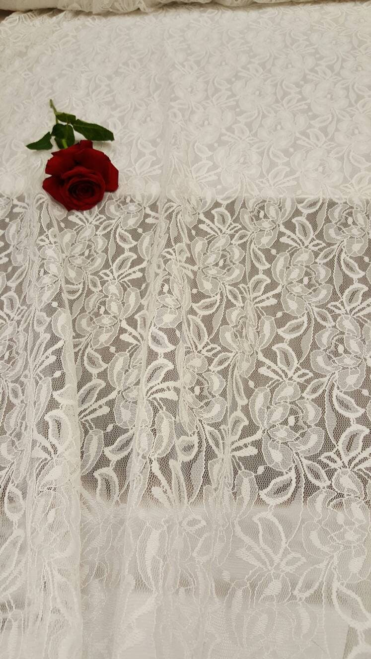 Bridal Stretch Lace White Floral Embroidered Mesh