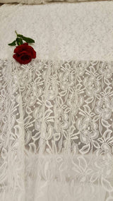 Bridal Stretch Lace White Floral Embroidered Mesh
