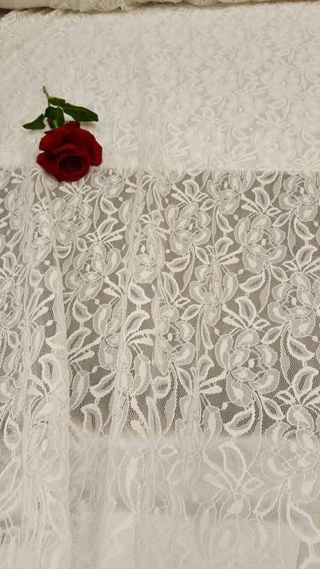 Bridal Stretch Lace White Floral Embroidered Mesh